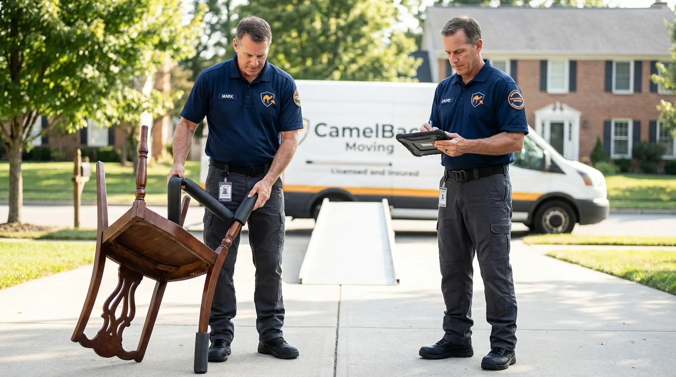 Movers inspecting furniture for damage prevention before loading in Greenwood Lake, NY
