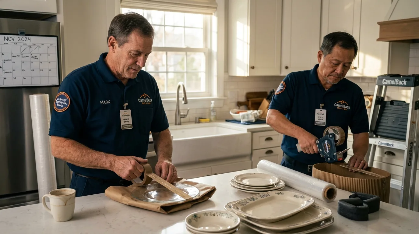 Professional crew packing kitchen dishware in Greenwood Lake, NY